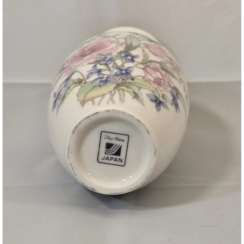 Vintage Japanese Fine‎ China Floral Vases Pair Gold Trim Mid Century Japan